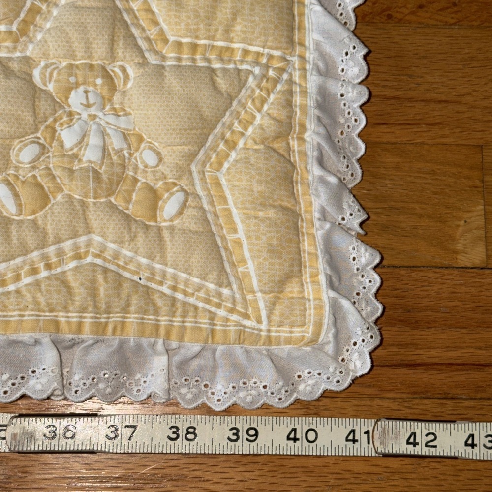 Handmade Teddy Bear Baby Quilt Pastel Crib Blanket Nursery 56x37 Vtg Cottagecore - Picture 13 of 16